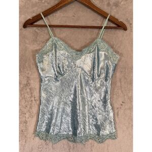 Studio Y Camisole Top Sz S‎ Light Blue Lace Beaded Satin Babydoll Made USA Y2K
